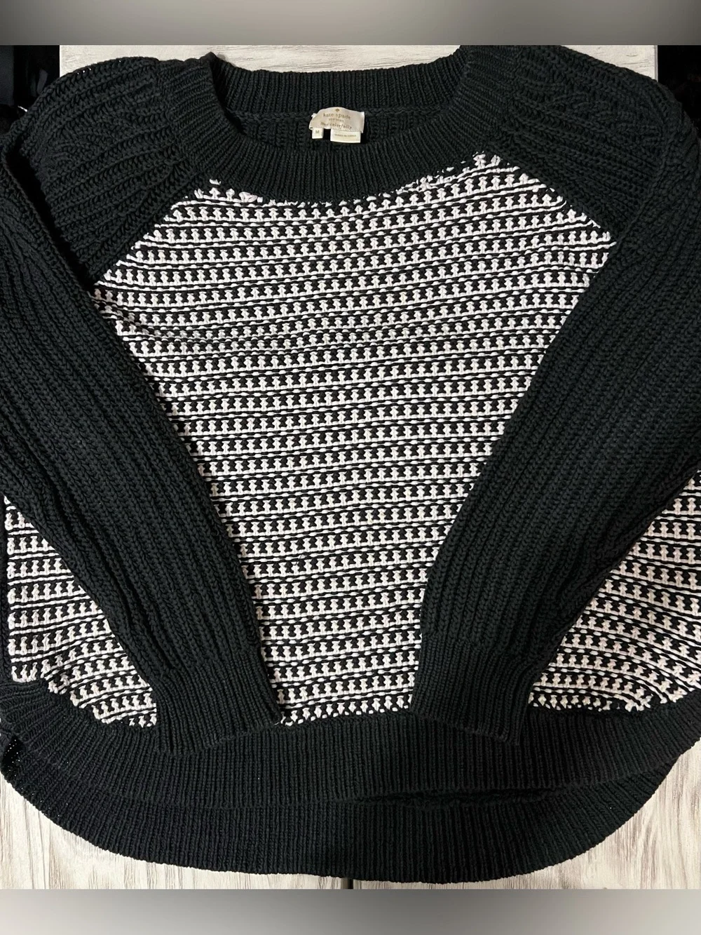 Kate Spade New York Live Colorfully Chunky Knit Sweater Size M Navy Cream Pink